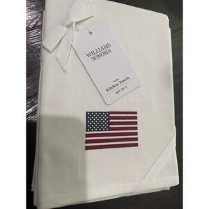 Williams Sonoma American Flag Kitchen Towels Set of 2 White Cotton 5764-770